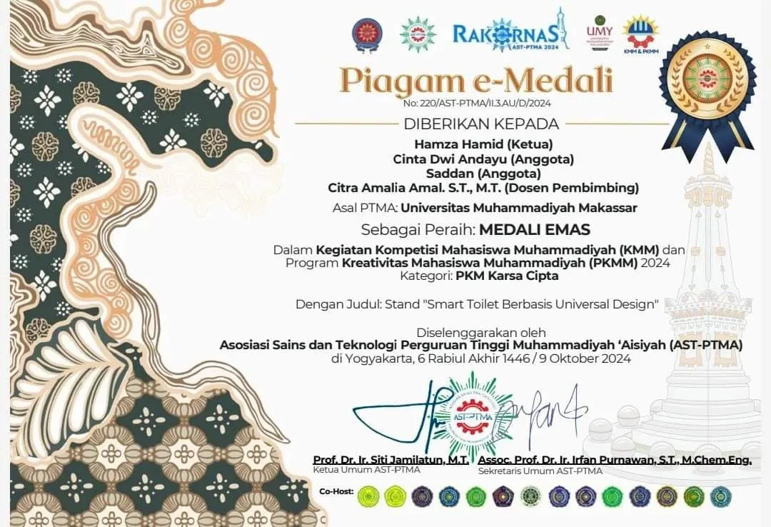 Mahasiswa Fakultas Teknik Unismuh Raih Emas dan Perak di Ajang PKMM PTMA di Yogyakarta